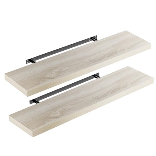 Casaria® 2X Wandregal Holz Eiche Hängeregal mit Halterung 15kg Tragkraft Küche Wohnzimmer Flur Schweberegal Bücherregal Regalbrett Schwebend 90cm von Casaria