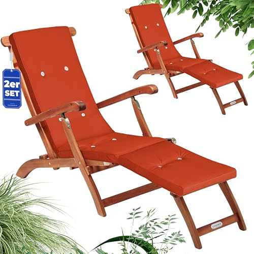 Casaria® 2er Sonnenliege Klappbar Holz Auflage Orange Wetterfest 160kg Belastbar Akazie Rückenlehne Verstellbar FSC®-Zertifiziert Balkon Garten Liege 169x54cm von Casaria