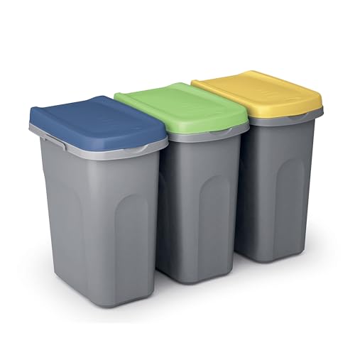 Casaria® 3x Mülleimer Küche 25L mit Deckel Set Geruchsdicht Müllbeutelhalterung Kunststoff Abfalleimer 39x24cm Bad Papierkorb Büro Mülltrennsystem von Casaria