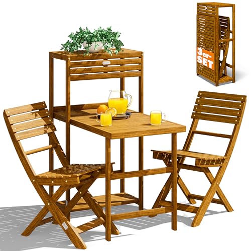 Casaria® Balkon Set 2 Personen Wetterfest Klappbar Holz 160kg Belastbarkeit FSC®-Zertifiziert 95x117cm Garten Terrasse 3 teilig Balkonmöbel Braun von Casaria