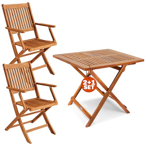 Casaria® Balkonmöbel Set 2 Personen Wetterfest Holz FSC®-zertifizierte Stühle Klappbar 160kg Belastbar Balkon Garten Terrassenmöbel Möbel 3-TLG. Akazie von Casaria