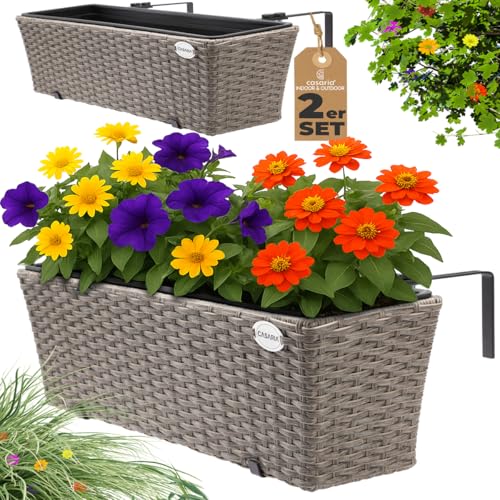 Casaria® Blumenkasten 2er Set 11 Liter Montagehalterung Indoor Outdoor Geländerkasten Balkonkasten Pflanzkasten Creme von Casaria