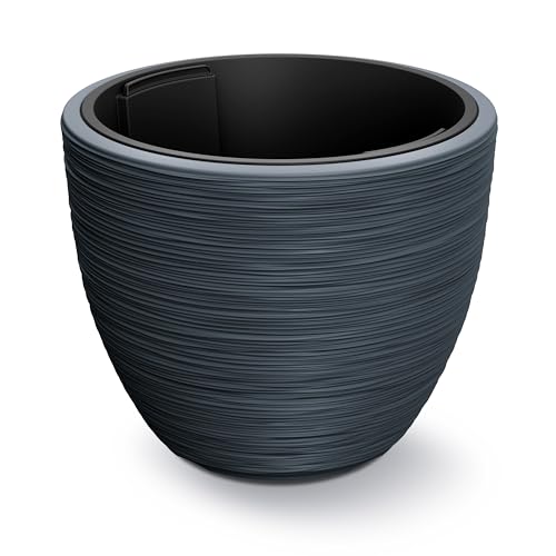 Casaria® Blumentopf 30L Anthrazit Rillentopf mit Einsatz Kunststoff Winterfest Garten Terrasse Pflanzkübel Übertopf Pflanzkasten Blumenkübel 40x32cm von Casaria