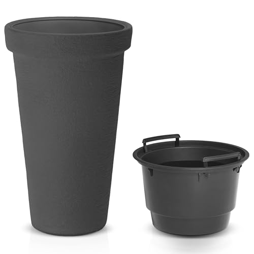 Casaria® Blumentopf 42L 63x40cm XXL Pflanzkübel Hoch Rund Kunststoff Winterfest Grau Garten Terrasse Übertopf Pflanzkasten Blumenkübel Anthrazit von Casaria