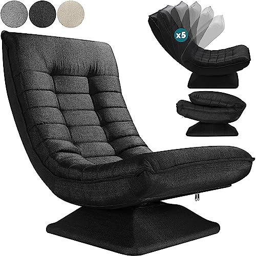 Casaria® Bodenstuhl verstellbare Rückenlehne 360° Drehbar Klappbar 150kg Belastbarkeit 60x105x87cm Gepolstert Wohnzimmer Gaming Relax Boden Sessel Schwarz von Casaria