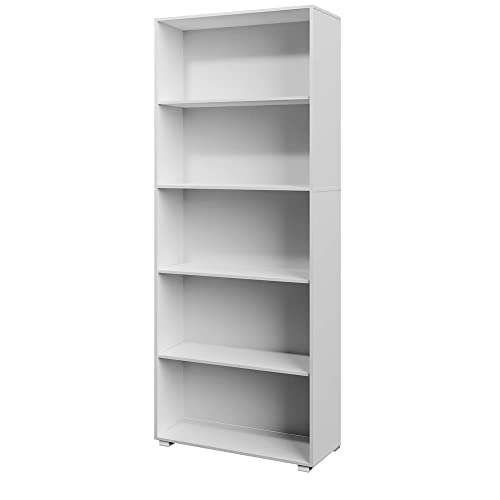 Casaria® Bücherregal 5 Fächer 190x60x28cm Höhenverstellbare Böden Holz Offen Modern Stehend Arbeitszimmer Büro Wohnzimmer Standregal Regal Vela Weiß von Casaria