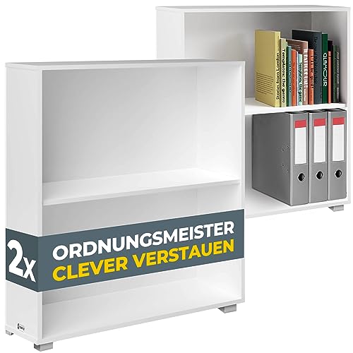 Casaria® Bücherregal 77x60x28cm 2X Weiß Holz 2 Fächer Boden Höhenverstellbar 150kg Belastbarkeit Kippschutz Bücher Büro Wohnzimmer Standregal Regal von Casaria