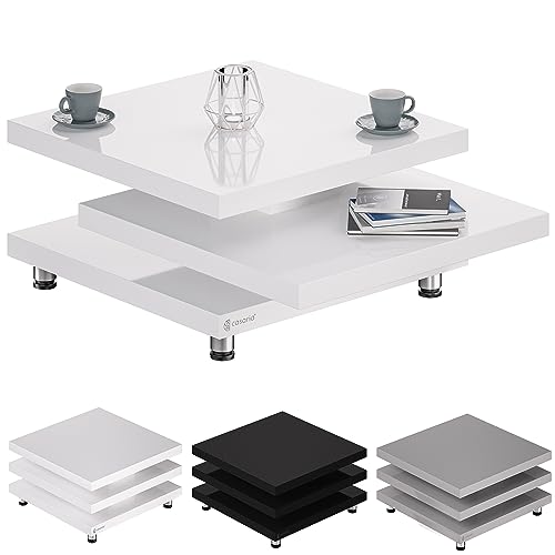 Casaria® Couchtisch 60x60 cm Weiß Hochglanz Design Modern 360° drehbare Tischplatte höhenverstellbare Füße Holz Sofatisch Wohnzimmertisch Cube New York von Casaria