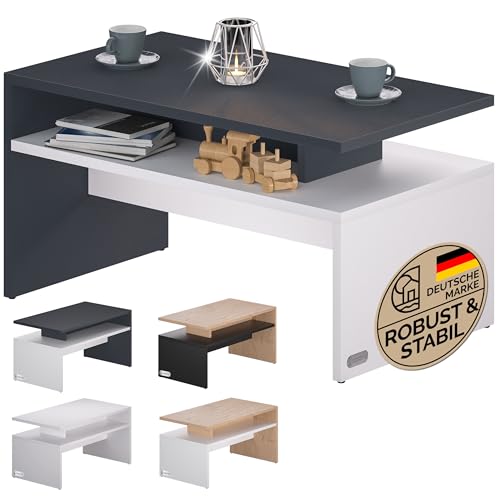 Casaria® Couchtisch Ablage Stauraum 92x51x48 cm Kratzfest Holz 50kg Belastbarkeit Modern Groß Wohnzimmer Sofa Couch Tisch Beistelltisch Anthrazit Weiß von Casaria