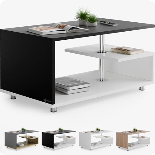 Casaria® Couchtisch Schwarz Weiß Holz mit Stauraum 95x55cm Edelstahl Füße Höhenverstellbar Modern Ablage Eckig Beistelltisch Wohnzimmer Couch Tisch von Casaria