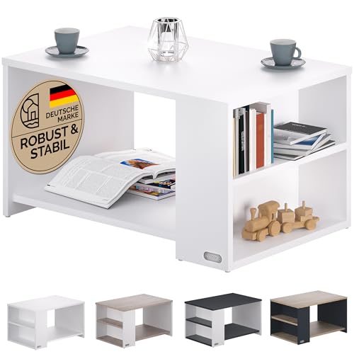 Casaria® Couchtisch mit Ablage 2 Fächer Stauraum 90x59x48cm Kratzfest Holz 50kg Belastbarkeit Groß Wohnzimmer Büro Sofa Couch Tisch Beistelltisch Weiß von Casaria