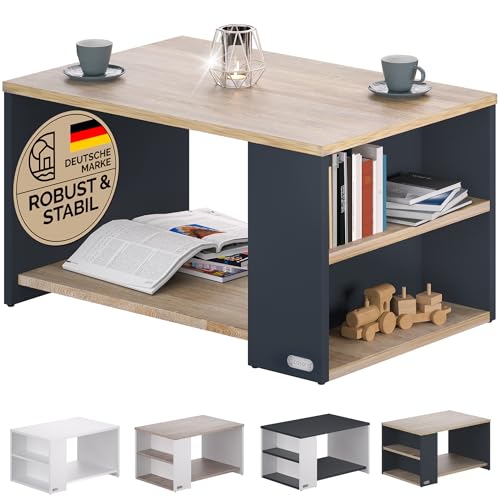 Casaria® Couchtisch mit Ablage Fächer Stauraum 90x59x48cm Kratzfest 50kg Belastbarkeit Modern Wohnzimmer Büro Sofa Couch Tisch Beistelltisch Holz Grau von Casaria