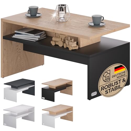 Casaria® Couchtisch mit Ablage Stauraum 92x51x48 cm Kratzfest 50 kg Belastbarkeit Modern Groß Wohnzimmer Büro Sofa Couch Tisch Beistelltisch Holz Grau von Casaria