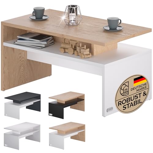 Casaria® Couchtisch mit Ablage Stauraum 92x51x48 cm Kratzfest Holz 50kg Belastbarkeit Modern Groß Wohnzimmer Büro Sofa Couch Tisch Beistelltisch Eiche von Casaria