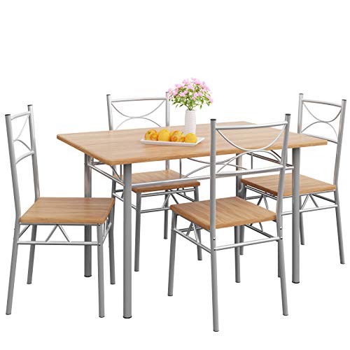 Casaria® Esstisch mit 4 Stühlen Holz 5-TLG Set Metall 110x70cm Industrial Esszimmer Küche Stühle Tisch Möbel Essgruppe Sitzgruppe Paul Buche von Casaria