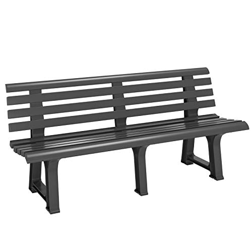 Casaria® Gartenbank Sitzbank Wetterfest Kunststoff 240kg Belastbarkeit Rückenlehne 3-Standfüße 145x46cm Garten Balkon Bank Ergonomisch Anthrazit von Casaria