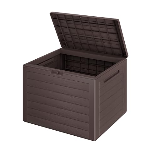 Casaria® Gartenbox 190L UV-beständig Griffmulden Verschlussvorrichtung Balkon Terrasse Wohnzimmer Wintergarten Box Kissenbox 78x44cm Holz-Optik Braun von Casaria