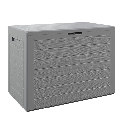 Casaria® Gartenbox 190L UV-beständig Griffmulden Verschlussvorrichtung Balkon Terrasse Wohnzimmer Wintergarten Box Kissenbox 78x44cm Holz-Optik Grau von Casaria