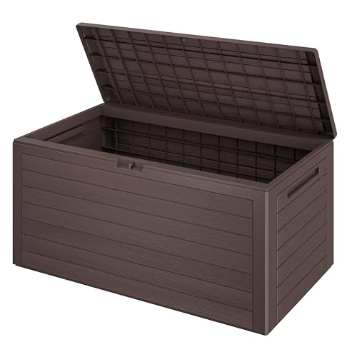 Casaria® Gartenbox 280L UV-beständig Griffmulden Verschlussvorrichtung Balkon Terrasse Wohnzimmer Wintergarten Box Kissenbox 116x43cm Holz-Optik Braun von Casaria