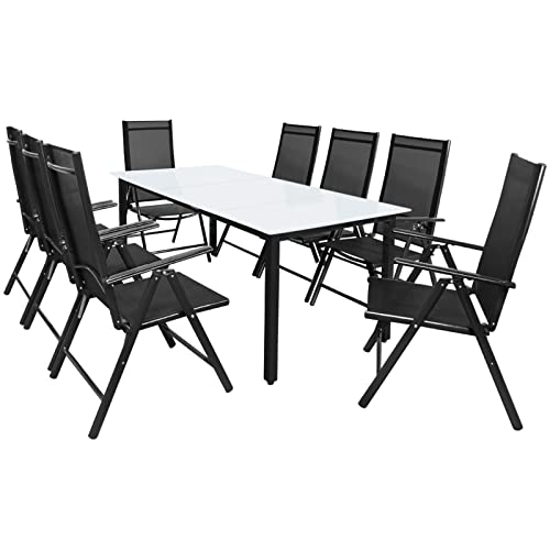 Casaria® Gartenmöbel Set 8 Stühle mit Tisch 190x90cm Aluminium Sicherheitsglas Wetterfest Klappbar Modern Terrasse Balkon Möbel Sitzgruppe Garnitur Bern von Casaria