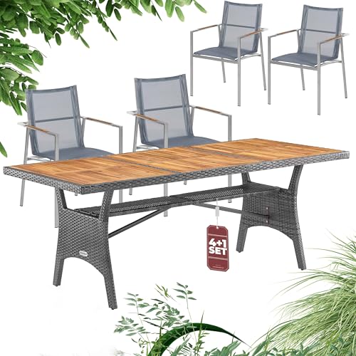 Casaria® Gartenmöbel Set Holz Stapelbar FSC®- / SVLK- Zertifiziert Akazie Teak Polyrattan Garten Balkon Terrasse Tisch 190x90cm Sitzgruppe Wetterfest Outdoor von Casaria