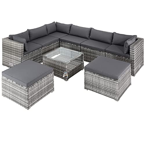 Casaria® Gartenmöbel Set Lounge Möbel für 8 Personen inkl. Auflagen Wetterfest Outdoor Terrasse Gartentisch Sitzkissen Balkon Anthrazit von Casaria