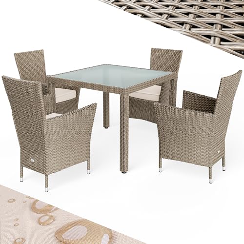 Casaria® Gartenmöbel Set Balkon Wetterfest 4 Personen Polyrattan Outdoor mit 7cm Auflagen Stapelbar Gartenstühle Gartentisch Garten Terrasse Möbel Beige von Casaria