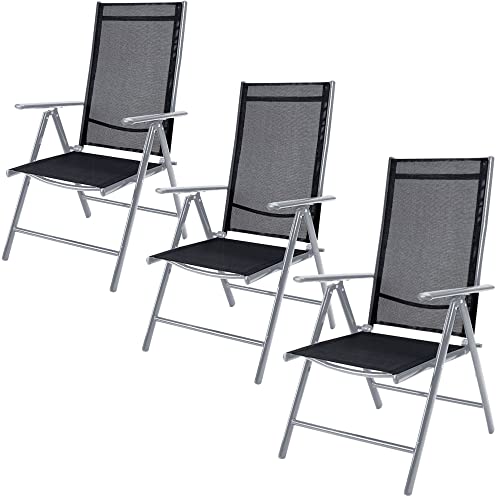 Casaria® Gartenstühle 3er Set Hochlehner Klappbar 8-Fach Verstellbar Camping Stuhl Aluminium Wetterfest Klappstuhl 120kg Belastbarkeit Garten Balkon von Casaria