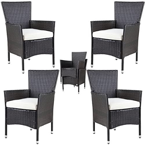 Casaria® Gartenstühle 4er Set Polyrattan Stapelbar mit Auflagen 160kg Belastbarkeit Wetterfest Outdoor Garten Terrasse Balkon Stapelstuhl Stuhl Sessel von Casaria