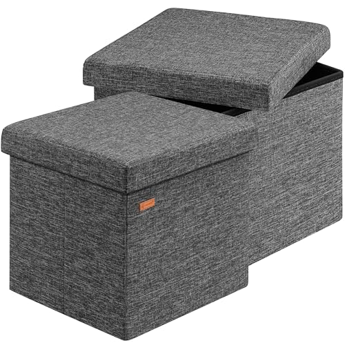 Casaria® Hocker mit Stauraum 2er Set Dunkelgrau Faltbar Deckel Leinen-Optik Gepolstert 38x38cm Schlafzimmer Wohnzimmer Flur Sitzhocker Fußhocker Polsterhocker von Casaria