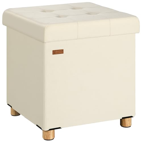 Casaria® Hocker mit Stauraum Samt Beige Faltbar inkl. Füßen 38x38cm 300kg Belastbarkeit Wohnzimmer Schlafzimmer Flur Sitzhocker Fußhocker Polsterhocker von Casaria
