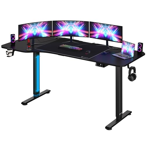 Casaria® Höhenverstellbarer Schreibtisch 160x75 cm mit Unterlage L-Form Elektrisch LCD-Display 73-118cm Stahlgestell Büro Gaming Computer Tisch Schwarz von Casaria