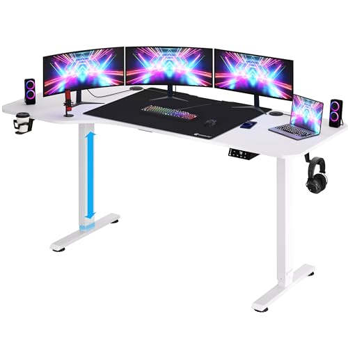 Casaria® Höhenverstellbarer Schreibtisch mit Unterlage L-Form 160x75cm Elektrisch LCD- Display 73-118cm Stahlgestell Büro Gaming Computer Tisch Weiß von Casaria