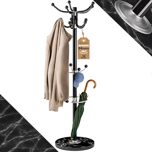 Casaria® Kleiderständer Marmorsockel Metall 14 Haken 360° Drehbar Stabil 37x37x175 cm Flur Büro Garderobenständer Kleiderstange Jackenständer Schwarz von Casaria