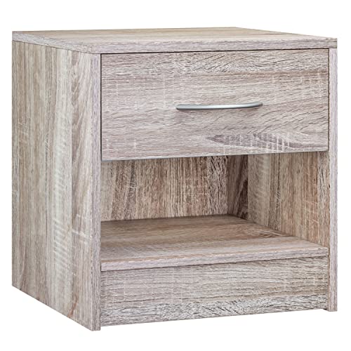 Casaria® Nachttisch Eiche 41x39x28cm mit Schublade Holz Modern Offen Bett 41 cm Komforthöhe Schlafzimmer Nachtschrank Nachtkästchen Nachtkommode Tisch von Casaria