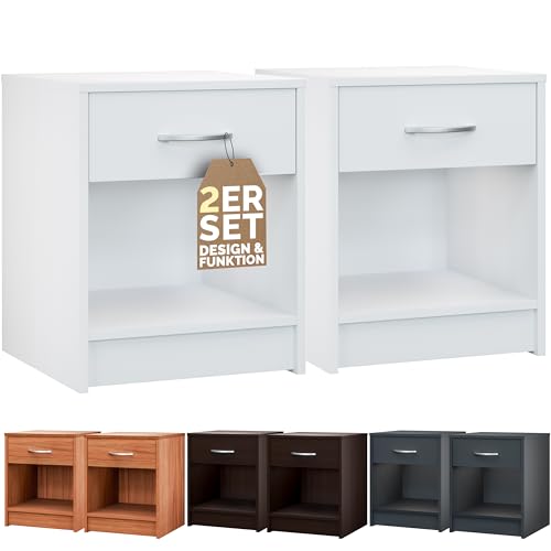 Casaria® Nachttisch Weiß 2er Set mit Schublade 50 cm Komforthöhe Boxspringbett Ablage Schlafzimmer Schrank Nachtkästchen Nachtkommode Holz 50x40x35 cm von Casaria