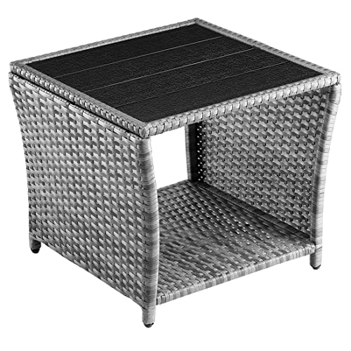 Casaria® Polyrattan Beistelltisch mit WPC Tischplatte 45x45x40 cm 80 kg Belastbarkeit Wetterfest Outdoor Garten Terrasse Balkon Tisch Gartenmöbel Grau von Casaria