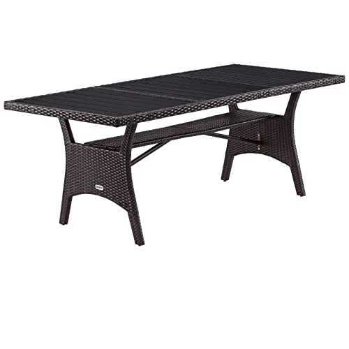 Casaria® Polyrattan Gartentisch 190x90x74cm mit Ablage WPC-Tischplatte Höhenverstellbar Holzoptik Wetterfest Garten Terrasse Esstisch Gartenmöbel Braun von Casaria