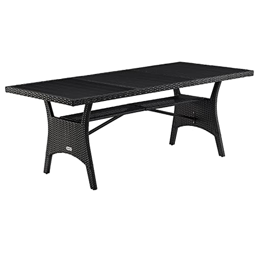 Casaria® Polyrattan Gartentisch Schwarz 190x90x74cm mit Ablage WPC-Tischplatte Höhenverstellbar Holzoptik Wetterfest Garten Terrasse Esstisch Gartenmöbel von Casaria