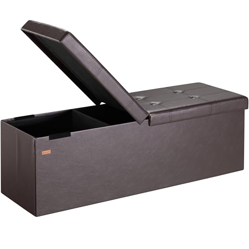 Casaria® Sitzbank mit Stauraum, Braun - Faltbar, 115 x 40 x 40 cm, 130L Volumen, bis 300 kg belastbar, gepolstert, Leinen-Optik - Aufbewahrungsbox mit Deckel, Sitztruhe mit Stauraum, Polsterbank von Casaria