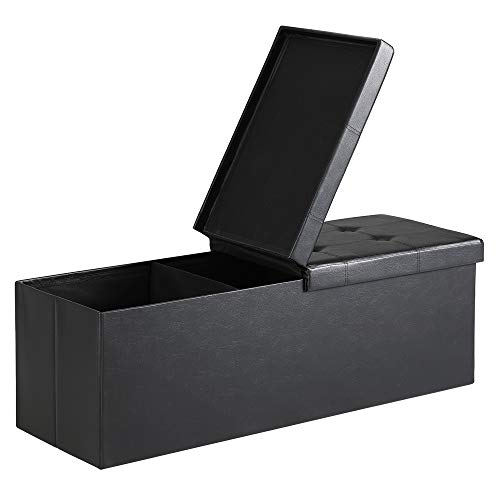 Casaria® Sitzbank mit Stauraum 115x38x38cm Schwarz Deckel Klappbar Gepolstert Faltbar Kunstleder Stabil Flur Schlafzimmer Sitztruhe Bettbank Polsterbank von Casaria