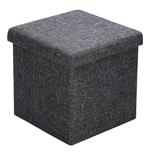 Casaria® Hocker mit Stauraum Dunkelgrau Faltbar Deckel Leinen-Optik Gepolstert 38x38cm Schlafzimmer Wohnzimmer Flur Sitzhocker Fußhocker Polsterhocker von Casaria