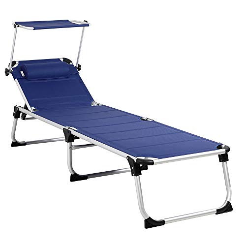 Casaria® Sonnenliege Bari Comfort Plus klappbar gepolstert 150kg Belastbarkeit 210x60x81cm Garten Liege Klappliege UV-Beständig Griffe Blau Meliert von Casaria