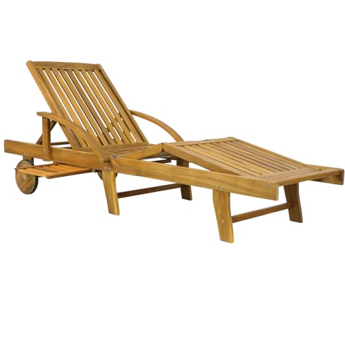 Casaria® Sonnenliege Holz Klappbar 320kg Belastbarkeit Tisch Fuß- und Rückenteil variierbar Räder Ablage Garten Balkon Terrasse Gartenliege Akazie von Casaria