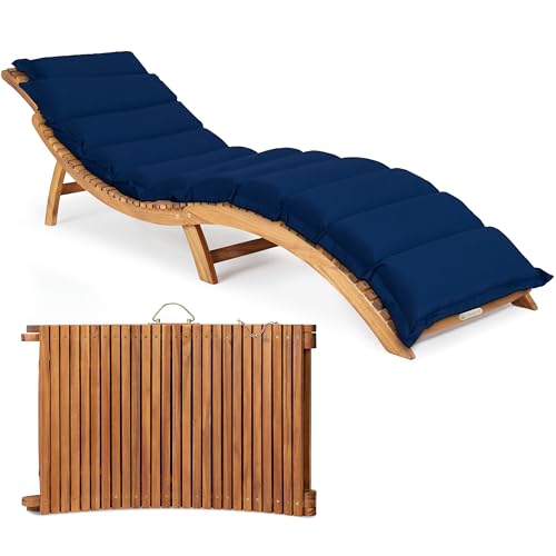 Casaria® Sonnenliege Holz inkl. Auflage Blau FSC®-Zertifiziert Akazie 320kg Belastbar 190x60cm Klappbar Tragegriff Gartenliege Balkon Garten Terrasse Liege Wetterfest von Casaria