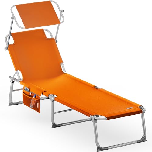 Casaria® Sonnenliege Ibiza Klappbar Wetterfest Garten Outdoor Gartenliege Liegestuhl Klappliege mit Dach Tasche 150kg Belastbar Alu Orange von Casaria