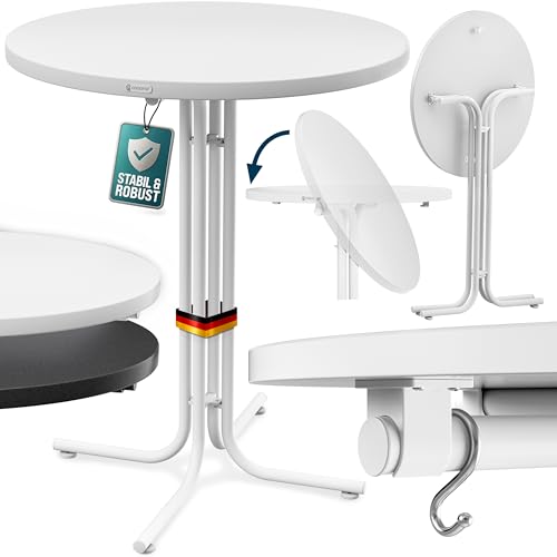 Casaria® Stehtisch Klappbar Outdoor Gastro Bistrotisch 2X Haken Ø 80 cm Rund Witterungsbeständig Weiß Bartisch pulverbeschichtet Metall MDF von Casaria