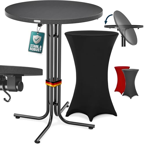 Casaria® Stehtisch mit Husse 70 cm Klappbar Schwarz Rund Holz Metall Pulverbeschichtet Wetterfest Hoch Set Bistrotisch Bartisch Garten Party Tisch von Casaria