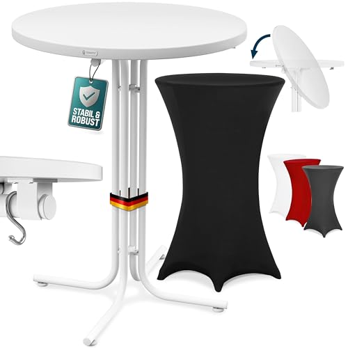 Casaria® Stehtisch mit Husse 70 cm Klappbar Schwarz Rund Holz Metall Pulverbeschichtet Wetterfest Hoch Set Bistrotisch Bartisch Garten Party Tisch von Casaria