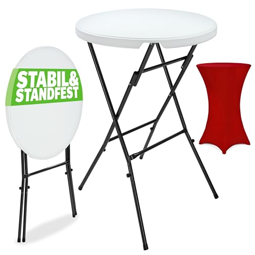 Casaria® Stehtisch mit Husse Rot 72 cm Set Klappbar Bistrotisch Rund 110 cm Hoch Outdoor Klapptisch Wetterfest Garten Partytisch Bartisch Hochzeit von Casaria